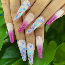 Check spelling or type a new query. Buy Outyua Ombre Butterfly Extra Long Designer False Nails Coffin Glossy Purple Fake Nails Bling Acrylic Super Long Press On Nails With Design Full Cover Artificial Nail For Women 24pcs Online In