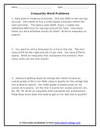 Inequality Word Problems Inequality Word Problems Word Problems Word Problem Worksheets