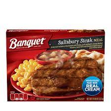 She has entered…the panic zone. Salisbury Steak Meal With Mashed Potatoes Banquet