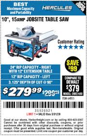 Hercules 10 In 15 Amp Compact Job Site Table Saw For 279 99 In 2020 Harbor Freight Tools Jobsite Table Saw Table Saw