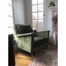 She has a west elm nearby, so we went and looked several times. West Elm Distressed Olive Velvet Carlo Mid Century Chair Chairish