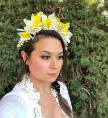 Daffodil Crown Flower Crown Fairy Headband Fairy Costume Pixie Headpiece Boho Flower Crown Daffodil Crown Boho Flower Crown Flower Crown