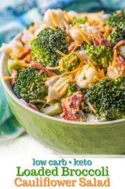 Loaded Low Carb Broccoli Cauliflower Salad With Bacon Sugar Free Dressing Recipe Broccoli Cauliflower Salad Cauliflower Salad Broccoli Cauliflower