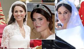 Meghan markle wore queen mary's stunning diamond tiara when she married prince harry in windsor in 2018, but it was reportedly the cause of much stress and upset with the queen and royal staff Princess Eugenie Tiara Vs Meghan Markle Kate Middleton Bride Wore Greville Emerald Imb News