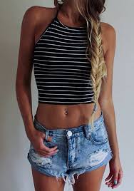 Black And White Striped Crop Tank Top 12 Black White Striped Halter Off Shoulder Crop Tank Top Top Outfits Crop Top Outfits Summer Outfits