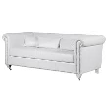 Iconic home da vinci left hand facing sectional sofa l shape chaise pu leather button tufted with silver nailhead trim silvertone metal leg with 3 accent pillows, modern contemporary, cream. White Leather Sofa Contemporary White Sofa French Living Room Furniture
