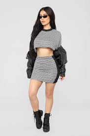 Black And White Crop Top And Skirt Set Setting The Tone Skirt Set Black White Fashion Nova Outfits Fashion Performance Outfit