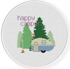Free camping cross stitch patterns. Cross Stitch Freebie Happy Camper Cross Stitch Designs Cross Stitch Patterns Cross Stitch Charts