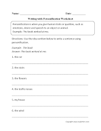 Writing With Personification Worksheet Onomatopoeia Sentence Writing Elementary Writing