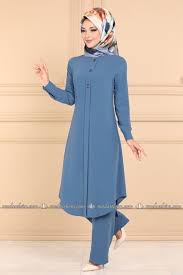 Modaselvim Kombin Dugme Detay Ikili Tesettur Takim Pl925 Mavi Denim Fashion Moda Stilleri Mavi Moda