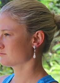 Pearl Drop Earrings, Pearl Dangle Mid Length Bridal Earrings, Clip