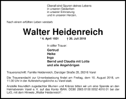 Traueranzeigen von Walter Heidenreich | nordwest-trauer.de