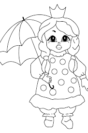 This set of coloring pages for children is pretty unique. Baby Coloring Page For Girls A Princess With An Umbrella