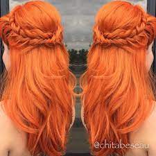 Elegant Mermaid Hair Style By Chita Beseau Fiery Orange Hair Color Fishtail Braids Fb Com Hotbeautymagazine Hair Color Orange Hair Styles Orange Hair