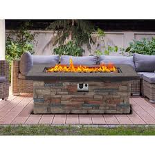 Add a stylishly refined element to your outdoor entertaining space with this fire pit.gather friends and family around to enjoy conversation and warmth by a fire powered by 50,000 btus, or food & drink as you use the steel table insert to transform it into a sleek tabletop. Loon Peak Springville 18 H X 48 W Concrete Propane Outdoor Fire Pit Table Wayfair