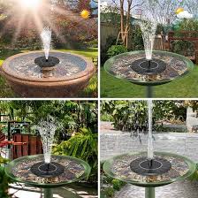 Amazon.com: 太陽能噴泉,1.4W 太陽能圓形花園水泵,附6 個噴嘴,防碰撞桿,浮動噴泉泵套件,適用於鳥浴,池塘花園裝飾,水族館,魚缸:  露臺、草皮與花園