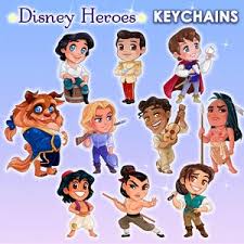 Keychains Disney Heroes Princes Acrylic Charms Cute Gifts Aladdin Eric Li  Shang Beast Naveen Flynn Rider John Smith Kocoum Florian Charming