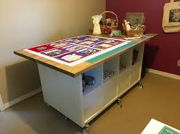 Sewing Table Made From Ikea Cabinets And Butcher Block Craft Room Tables Ikea Sewing Rooms Sewing Cabinet