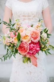Coral wedding bouquets, rustic silk bridal bouquet, faux real touch flowers, coral calla lilies, ivory roses, baby's breath. 16 Fresh Wedding Bouquet Ideas Weddingmix