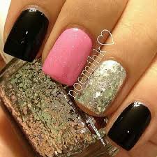 Black And Gold Glitter Nails Black Gold Pink Nails Gorgg Pink Glitter Nails Trendy Nails Pink Nails