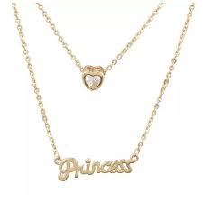 Df1 Gold Layered Crystal Princess Word Necklace Word Necklace Bd Fashion Gold Layers