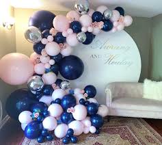 Balloons By Dina On Instagram Loving This Navy Blue And Blush Pink Color Combo Gender Reveal Decorations Blue Baby Shower Decorations Baby Shower Flowers