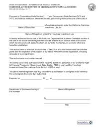 Customer Authorization Of Disclosure Of Financial Records California Financial Institutions Disclosure