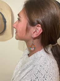 Boho western loop orange white and blue earrings