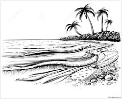 A surfer catches a wave as it breaks close to a pa. Sea Beach With Waves Coloring Pages Beach Coloring Pages Coloring Pages For Kids And Adults