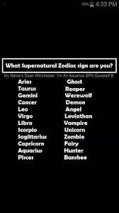 Supernatural Zodiac Signs I M A Unicorn Remembers Meg S Comment Nope Nope Cant Do It Nope Zodiac Zodiac Signs Funny Zodiac Memes