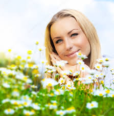 Beautiful woman enjoying daisy field and blue sky — Stock Photo © Anna_Om  #9913443