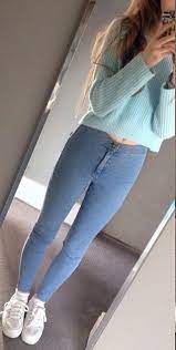 Light Blue Crop Top Sweater With Jeggings And White Sneakers Beautiful And Perfect For Winter Might Need Another Sweater For Fashion Clothes Fashion Outfits