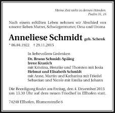 Finden sie hier traueranzeigen, todesanzeigen und beileidsbekundungen aus ihrer tageszeitung oder passende hilfe im trauerfall. Traueranzeigen Von Anneliese Schmidt Www Trauerundgedenken De