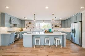 This is bedford compact office cabinet. Powder Blue Kitchen Cabinets With Brass Hardware Transitional Kitchen