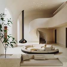 Creamy Home Interior With Curvaceous Staircase Design Courtyard Freewatchol Home Design