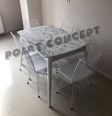 Beyaz Mermer Masa Sandalye Mutfak Masa