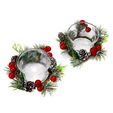 Amazon Com Oyaton Christmas Votive Candle Holders With Snowy Pinecone Berry Candle Ring Decorative Glass Tealight Candle Holder Set Of 2 For Home Wedding Living Room And Bedroom Decor Exclude Candles Home Kitchen