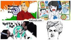 International youth day poster banner vector illustration. National Youth Day Yuva Diwas Swami Vivekananda Birthday K4 Craft