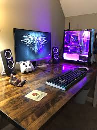 White ikea linnmon gaming desk setup with a custom monitor riser ! My New Custom Desk Album On Imgur