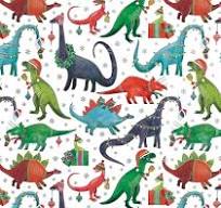 REVEL & Co Christmas Dinosaurs Folded Christmas Wrapping Paper, 2 Feet x 10 Feet Folded Gift Wrap with T-Rex, Parasaurolophus, Triceratops, Stegosaurs ...