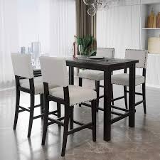 Small table set for kitchen. Buy Merax 5 Piece Dining Set Kitchen Table Set Counter Height Table Set With One Rectangle Table And 4 Cushioned Chairs For 4 Persons Dining Room Table Set For Small Place Online