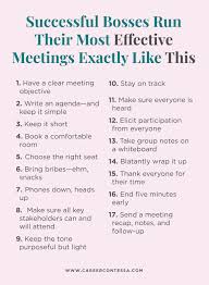 Successful Bosses Run Their Most Effective Meetings Exactly Like This Career Contessa In 2020 Effective Meetings Career Growth Job Interview Tips