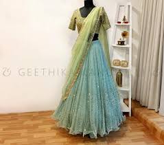 Gayatri Ssu201918 Beautiful Color Combination Stunning Ice Blue Color Lehenga And Pista G Half Saree Designs Lehenga Color Combinations Half Saree Lehenga