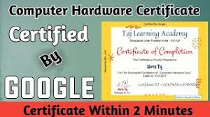 Most certificate programs are designed to assist individuals in furthering their professional career, whether it advances them in their current job, or helps them gain new employment. Computer Hardware Exam Certificate In 2 Minutes I Computer Certificate I Taj Learning Academy Youtube