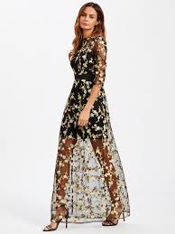 Shop Botanical Embroidery Mesh Overlay 2 In 1 Dress Online Shein Offers Botanical Embroidery Mesh Ov Sheer Maxi Dress Elegant Dresses Long Sheer Overlay Dress
