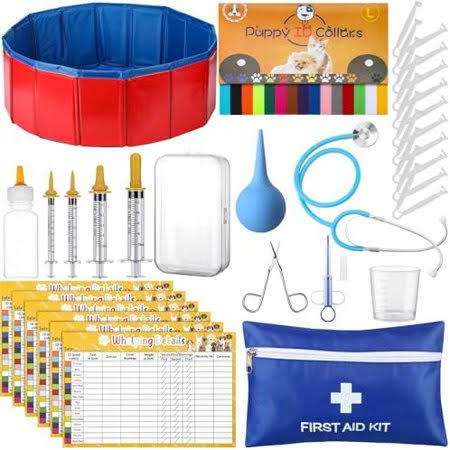 57 Pcs Puppy Kitten Whelping Supplies Whelping Kit for Puppies Birth Dog Kitten Bottle Feeding Kit for New Born Puppy Supplies Include Feeding Tube