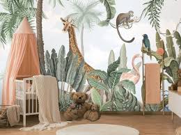 Kids Wallpaper Self Adhesive Peel And Stick Safari Animals Etsy In 2020 Kids Room Murals Kids Wallpaper Kids Wall Murals
