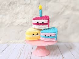 CROCHET PATTERN: Birthday Cake Slice Play Food, Amigurumi Downloadable PDF  Pattern, Cute Kawaii Toy Food