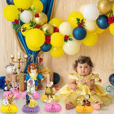 Amazon.com: 9 piezas de decoración de fiesta de la Bella y la Bestia,  centros de mesa con temática de panal de abeja, adornos 3D de doble cara,  suministros de cumpleaños de princesa