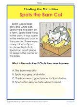 1st Or 2nd Grade Main Idea Worksheet About Spots The Barn Cat Main Idea Worksheet Main Idea Teaching Main Idea